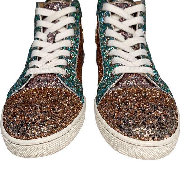 Christian Louboutin Bip Bip Orlato Glitter EU 38 US 8 High Top Lace Up Sneakers - Picture 4 of 12